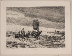 Bateau de pêche dans les vagues