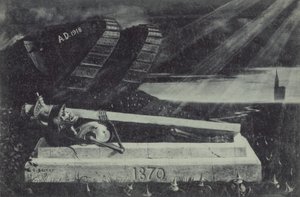 Un char allié victorieux de la Première Guerre mondiale passe devant la tombe d
