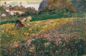 Fille dans le pré fleuri