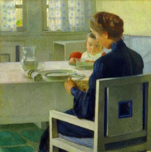 Mère et enfant à table
