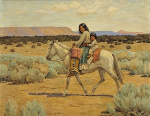 Mère et enfants apaches à cheval