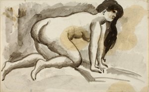 Femme nue sur les mains et les genoux