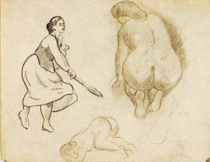 Femme avec raquette de tennis et deux études de personnages - Carl Newman