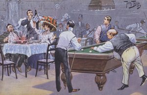 Scène comique dans une salle de billard