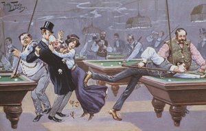Scène comique dans une salle de billard