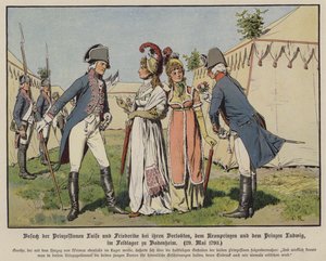 Les princesses Louise et Frédérica de Mecklembourg-Strelitz rendant visite à leurs fiancés, le prince héritier Frédéric-Guillaume de Prusse et le prince Louis de Hanovre au camp militaire de Bodenheim, 20 mai 1793