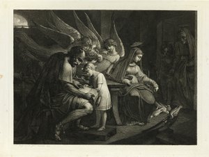 La Sainte Famille occupée à la maison : Joseph apprend à lire à l