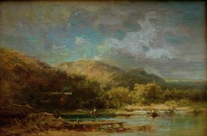 Cabane au bord du lac avec des figures - Carl Spitzweg