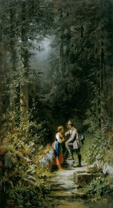 Chasseur et bergère à la fontaine forestière - Carl Spitzweg