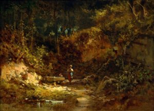 Fille à la fontaine forestière