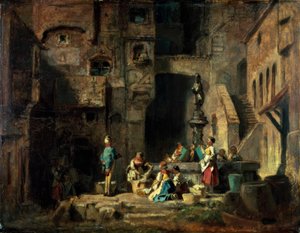 Lavandières à la fontaine - Carl Spitzweg