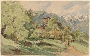 Le Château de Bürglen avec les Alpes au-delà