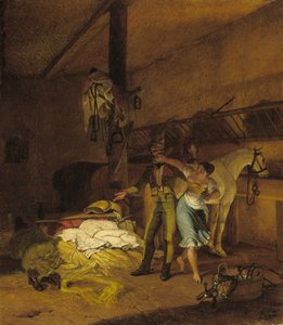 Un chevau-léger flirte avec une servante