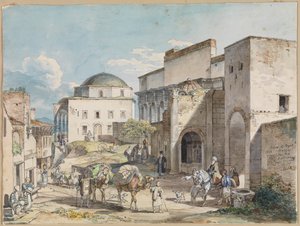 Rue à Athènes. Avec le palais Hadji Hazekis et la mosquée Tzistarakis - Carl Wilhelm Heideck
