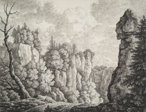 Paysage rocheux avec un ermite