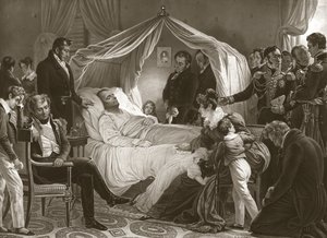 Napoléon sur son lit de mort, 5 mai 1821, pub. gravure - Carl von Steuben