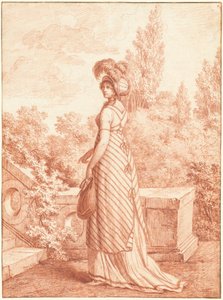 Une femme à la mode debout dans un parc - Carle Vernet