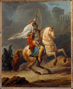 Cavalier en armure tenant un drapeau - Armored knight carrying a banner ...