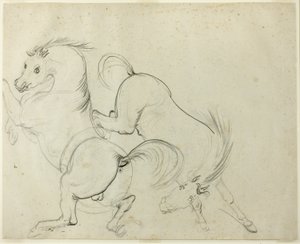 Deux Chevaux Jouant (recto); Homme sur un Cheval Ruant (verso) - Carle Vernet