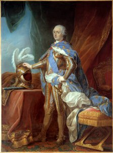 Portrait en pied de Louis XV (1710-1774), en armure, main posée sur un casque - Carle van Loo