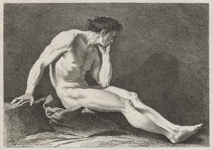 Homme assis, la tête dans la main - Carle van Loo