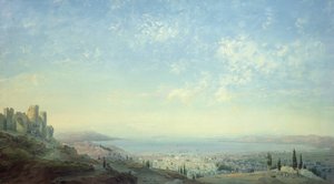 Smyrne depuis la citadelle sur le mont Pagus, la péninsule de Cesme et les jardins de Bornora avec la côte de Phocée, 1839