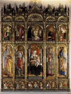 Polyptyque montrant une Pietà, et la partie inférieure une madone avec enfant - Carlo Crivelli