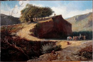 Chasseurs dans un paysage italien