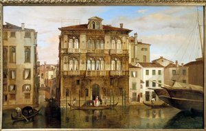 Maria Taglioni dans une gondole devant son bâtiment à Venise