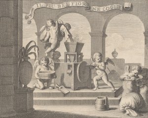 Elle cueille la plus belle fleur Il piu bel fior ne coglie, un groupe de six putti travaillant..., 1740-59 - Carlo Gregori