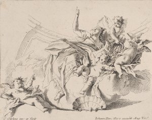 La Richesse, représentée par une femme assise sur des nuages et entourée de putti