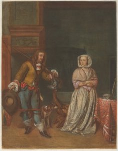 Chasseur rendant visite à une dame - Carlo Lasinio after Gabriel Metsu