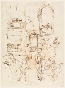 Dessin, esquisses architecturales et figuratives, vers 1760