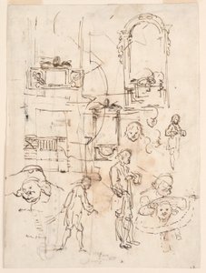 Dessin, esquisses architecturales et figuratives, vers 1760