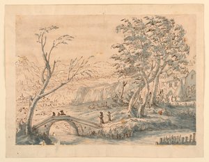 Dessin, Paysage avec pont, 1770-1786