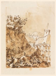 Dessin, Paysage avec ville de montagne, 1760-80