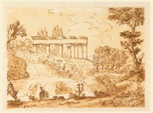 Dessin, Paysage avec ruines de temple, 1770-1786 - Carlo Marchionni