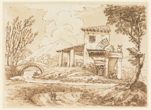 Dessin, Paysage avec villa, 1750-60