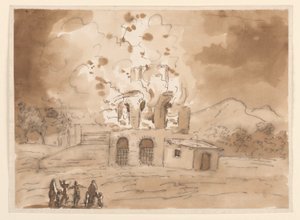 Dessin, Paysage avec une tour en feu, vers 1780 - Carlo Marchionni