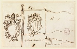 Dessin, Trois esquisses pour un étendard du pape Benoît XIV, 1740-58 - Carlo Marchionni
