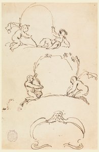 Dessin, Trois esquisses de cartouches, avant 1775 - Carlo Marchionni