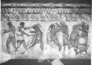 Reconstruction de la peinture murale étrusque dans la Tombe François à Vulci de c.320-280 av. J.-C.