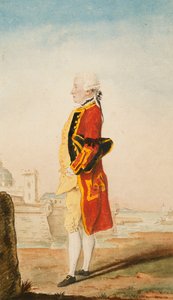 Colonel Morrison possiblement en uniforme des Royal Engineers, une ville fortifiée derrière, 1768