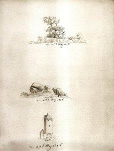 Arbre, tombe de dunkerque et tour - Caspar David Friedrich