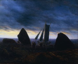Bateau de pêche passant des figures sur une plage par la Baltique - Caspar David Friedrich