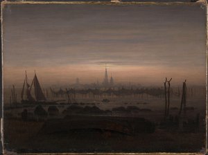 French : Greifswald au clair de lune Greifswald in moonlight - Caspar David Friedrich