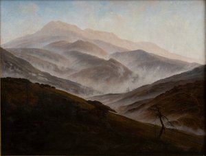 French : Riesengebirge Landscape with Rising Fog Paysage de montagnes géantes avec brume montante - Caspar David Friedrich