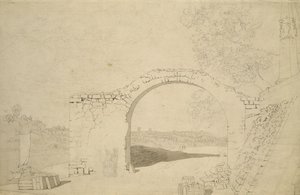 Paysage fluvial avec une arche (inachevé)