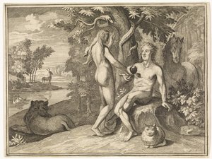 Ève offre le fruit défendu à Adam - Caspar Luyken