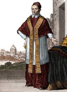 Portrait du pape Clément XI (pape de 1700 à 1721) - Dessins de Caspar Luyken - Gravé et publié par Christoph Weigel (Nuremberg 1703)